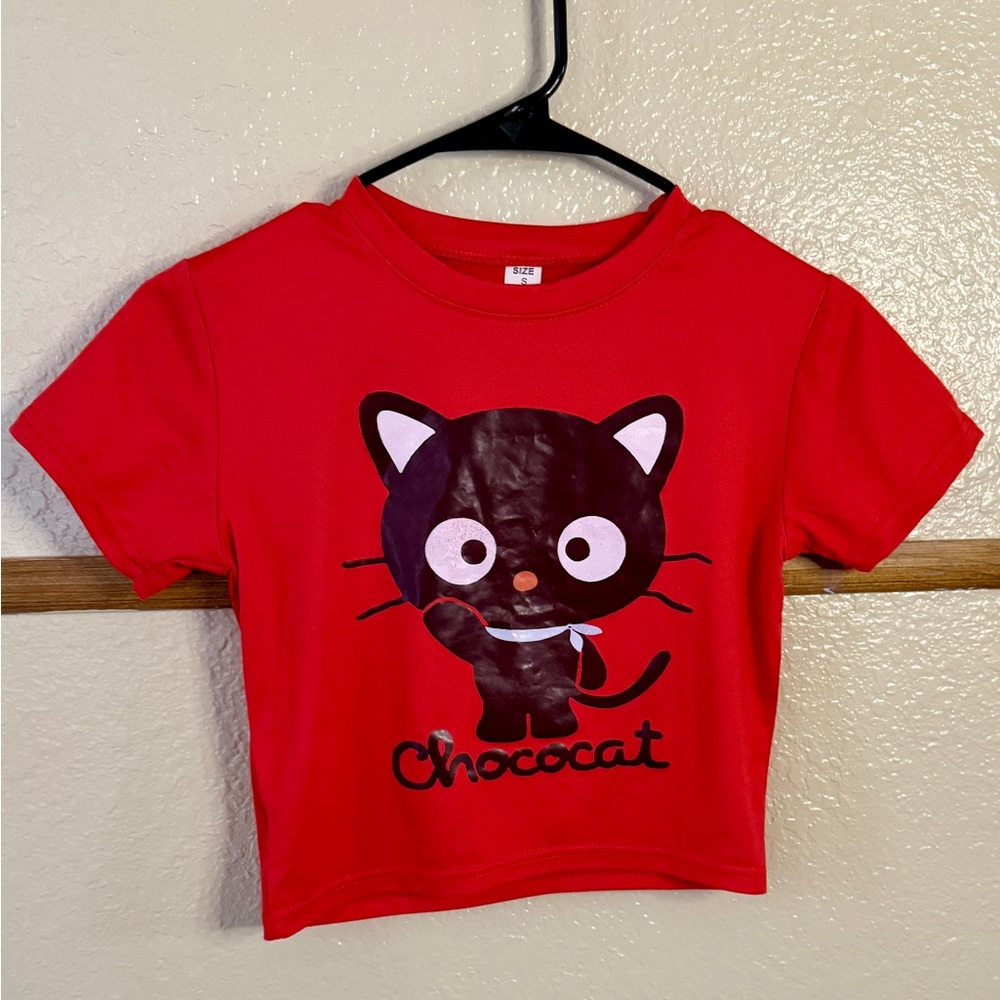 Chococat Bright Red Cropped Top Adult Size Small, Short Sleeve